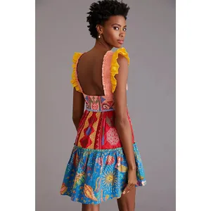 Farm Rio colorblocked mini‎ dress embroidery embellishment women's size large thumbnail 2