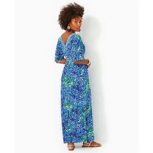Lilly Pulitzer Addison‎ Floral Maxi Dress Size 14 Abaco Blue Turtle Awe Preppy thumbnail 10