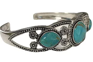 Stauer Triple Turquoise Cuff Open Bangle Silver Bracelet thumbnail 5
