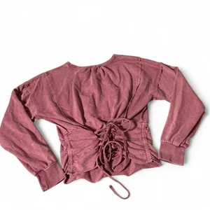 Gilded Intent Mauve Mineral Wash‎ Corset Lace Up Back Long Sleeve Top PDI23007B thumbnail 7