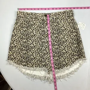 Free People Animal Print Distressed Denim Mini Skirt Size 29 NEW! Retail $78 thumbnail 3