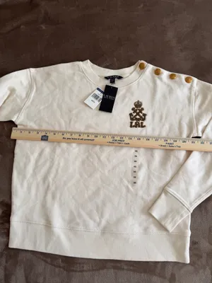 Lauren Ralph Lauren Women’s White Sweater Gold Button Beaded Logo NWT XS thumbnail 7