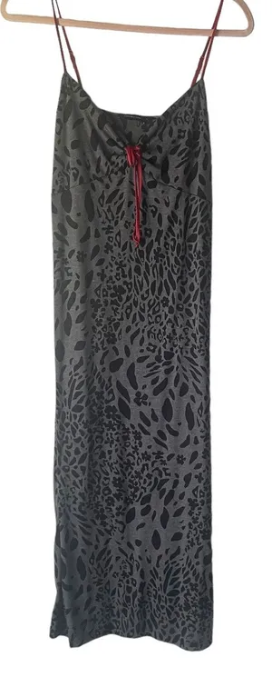 Jones New York Large Black Animal Print Vampire Goth Night Gown Maxi Slip‎ Dress thumbnail 1