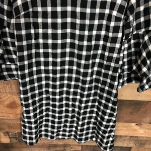 Beachlunchlounge Gingham Ruffle Bell Sleeve Cotton‎ Dress Black White XS TP thumbnail 3