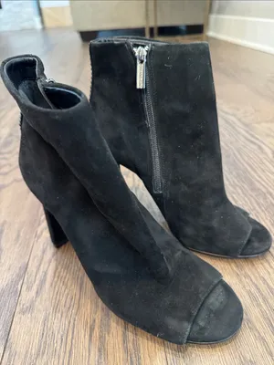 Gianni Bini Black Suede Peep-Toe Ankle Booties - Women size 7 thumbnail 3