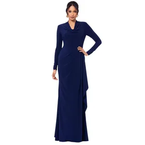 Betsy & Adam Womens Cowled Neck Long Sleeve Jersey Knit V-Neck Dress Navy Blue 6 thumbnail 7