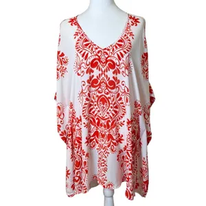 Show Me Your Mumu Peta Boo Tunic Top Dress‎ Red White Small Oversized Artsy Boho thumbnail 5