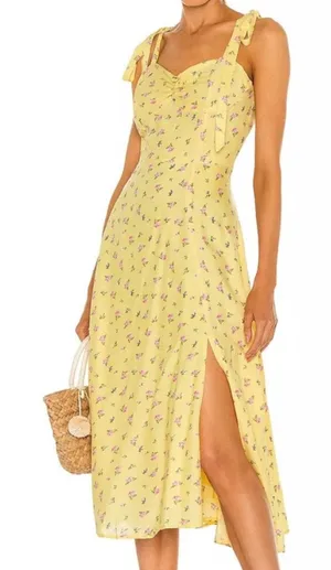 Bardot Floral Ditsy Tie Shoulder Midi Dress Yellow Size 8 thumbnail 1