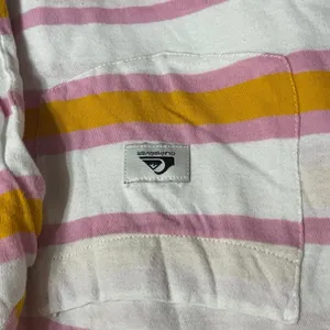 Quiksilver Womens Striped Long Sleeve Cropped‎ Pocket T-Shirt Pink Yellow Small thumbnail 3