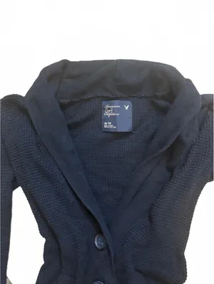 Y2K American Eagle Black Shawl Collar Cardigan XS Waffle Knit Sweater thumbnail 3