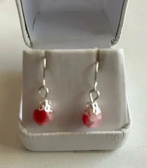 3/$20 Red and White Dual Crystal Ornate Silver Plated Dangling Drop Earrings thumbnail 1