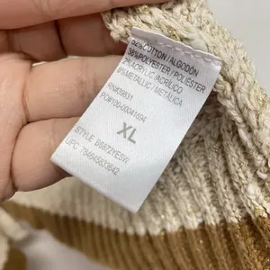 Democracy‎ Open Cardigan Women's XL Beige Gold Lurex Open Knit Sweater thumbnail 5