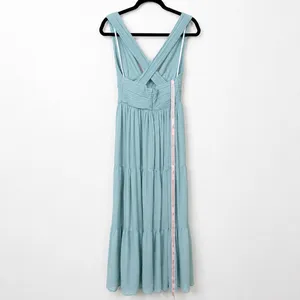 NEW Lulus Leora Light Blue Plunging Chiffon Pleated Tiered Maxi Dress Small thumbnail 8