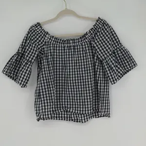 Abercrombie & Fitch Top Women’s S Black White Gingham Off Shoulder Bell Sleeve thumbnail 11
