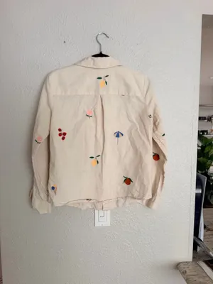 Sézane x Pangea Tomboy Shirt Fruit Floral Embroidered Ecru Linen Button down thumbnail 15