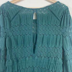 Free People Fire Island Blouse‎ Crochet Top 3/4 Sleeve Knit Green size M Boho thumbnail 7
