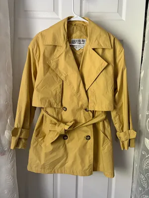 Gallery Mustard Double-Breasted cotton Trench Coat Belted tiny point stain sz XS thumbnail 1