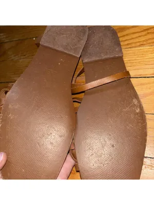 Zara tan leather sandals featuring a woven strap design and ankle laces thumbnail 5