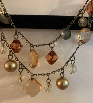 Tan Beaded Layered Necklace Brown thumbnail 2