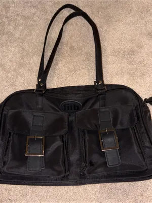 Classic Black Women's Shoulder Bag with Front Buckle Pockets thumbnail 2