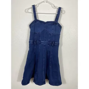 Free People Dark Indigo Denim Mini Dress Size L It has pockets on the sides. thumbnail 6