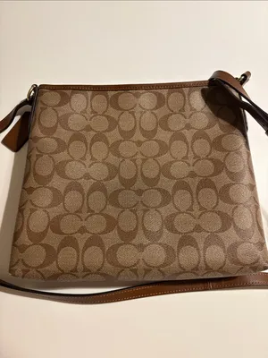 Coach Signature coated Canvas File Crossbody Bag purse tan brown excellent thumbnail 7