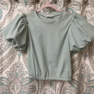 THML Green Puff Sleeve Blouse with Peter Pan Collar thumbnail 1