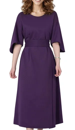 NWT ~ Elegant Purple Midi Dress Wide Bell Sleeves & Belted Waist ~ Women's XL thumbnail 1