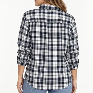 LL Bean Black/White Scotch Plaid Cotton Flannel Button Shirt Relaxed Fit MEDIUM thumbnail 2