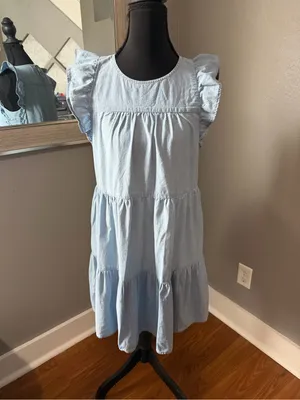 J.Crew Costal Cowgirl Chambray Ruffle-Sleeve Tiered Mini Dress 2 thumbnail 2