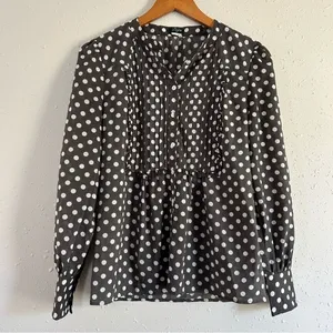 J. Crew Grey White Polka Dot Long Sleeve Blouse Preppy Office Small Medium thumbnail 1