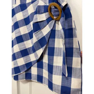 Blue Pepper Blue White Gingham Mini Wrap Dress Wooden Buckle Summer Picnic L thumbnail 6