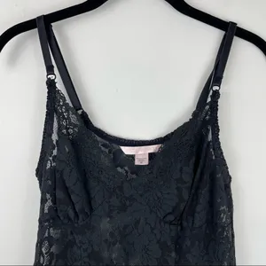 Victoria’s Secret Black Floral Lace Slip Dress Medium Ruffle Hem Sexy Lingerie thumbnail 2