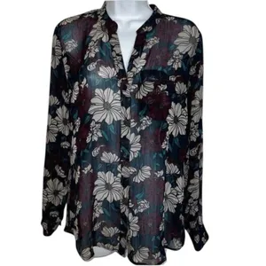 KUT FROM THE KLOTH Sinclair Floral‎ Semi Sheer Button Down Blouse EUC Size S thumbnail 2