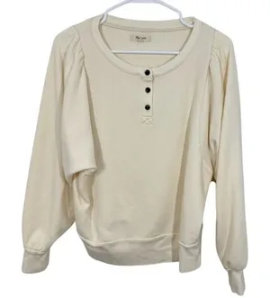 Madewell Cream Puff Sleeve Henley Sweatshirt Pullover‎ Top Womens Size L thumbnail 1