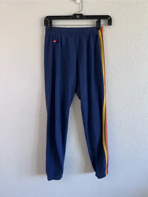 Aviator Nation Women's 5 Stripe Sweatpants Joggers Navy Blue thumbnail 2