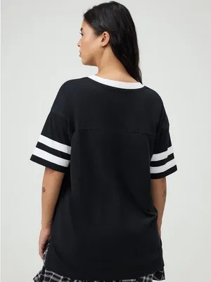 Torrid M/L 10/12 Super Soft Varsity V-Neck Tee Black White Collegiate NWT thumbnail 6
