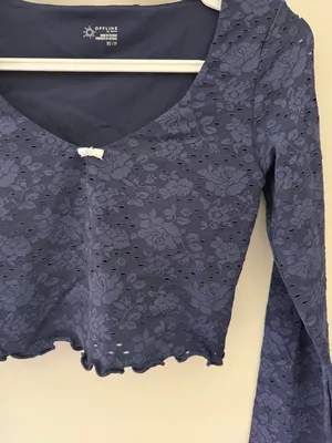 OFFLINE by Aerie Real Me Lace Long Sleeve Bra Top Navy Women’s XS thumbnail 4