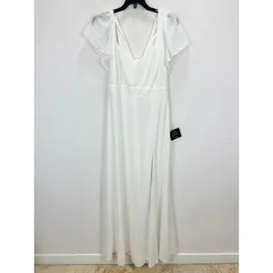 Lulus Simply Delightful White Tie Back Flutter Sleeve Maxi Dress Chiffon XL NWT thumbnail 5