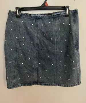 Lulu's Pearl-Studded Dark Blue Denim Mini Skirt thumbnail 1