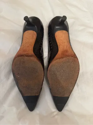 Cole Haan black leather perforated kitten heels with strap. Pointed toe. Size 8. thumbnail 5