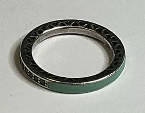 Pandora S925 ALE 48 Sterling Silver Green Enamel Ring Size 4.5 Stack Band thumbnail 1