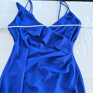 Lulus Keep on Flourishing Blue Ruffled Asymmetrical‎ Bodycon Dress XL thumbnail 7