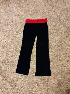 Skinny Girl Black Wide-Leg Yoga Pants Flare Leggings with Red Waistband thumbnail 4