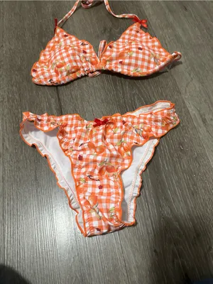 Orange Gingham Floral Ruffle Bikini - Women Swim thumbnail 4