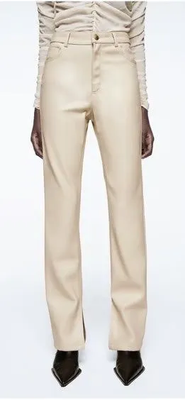 Zara Cream Faux Leather Pants thumbnail 1