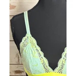 PINK Victoria's Secret mint green/neon yellow lace triangle bralette Size Medium thumbnail 3