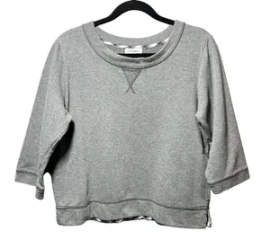 Olsenboye‎ Womens Gray Plaid Trim 3/4 Sleeve Sweatshirt Pockets Large Pullover thumbnail 1