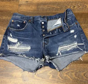 Levi's 501 Denim Jean Shorts Womens 31 Distressed Cut-off High Rise Button Fly thumbnail 1