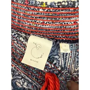 Eloise Anthropologie Boho Geometric Print Wide Leg Smocked‎ Pants Blue Red Small thumbnail 5